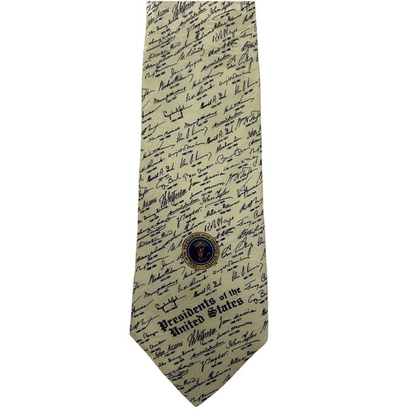 Museum Artifacts Yellow Silk Tie Presidents of the United States Signatures  58' - Picture 2 of 6